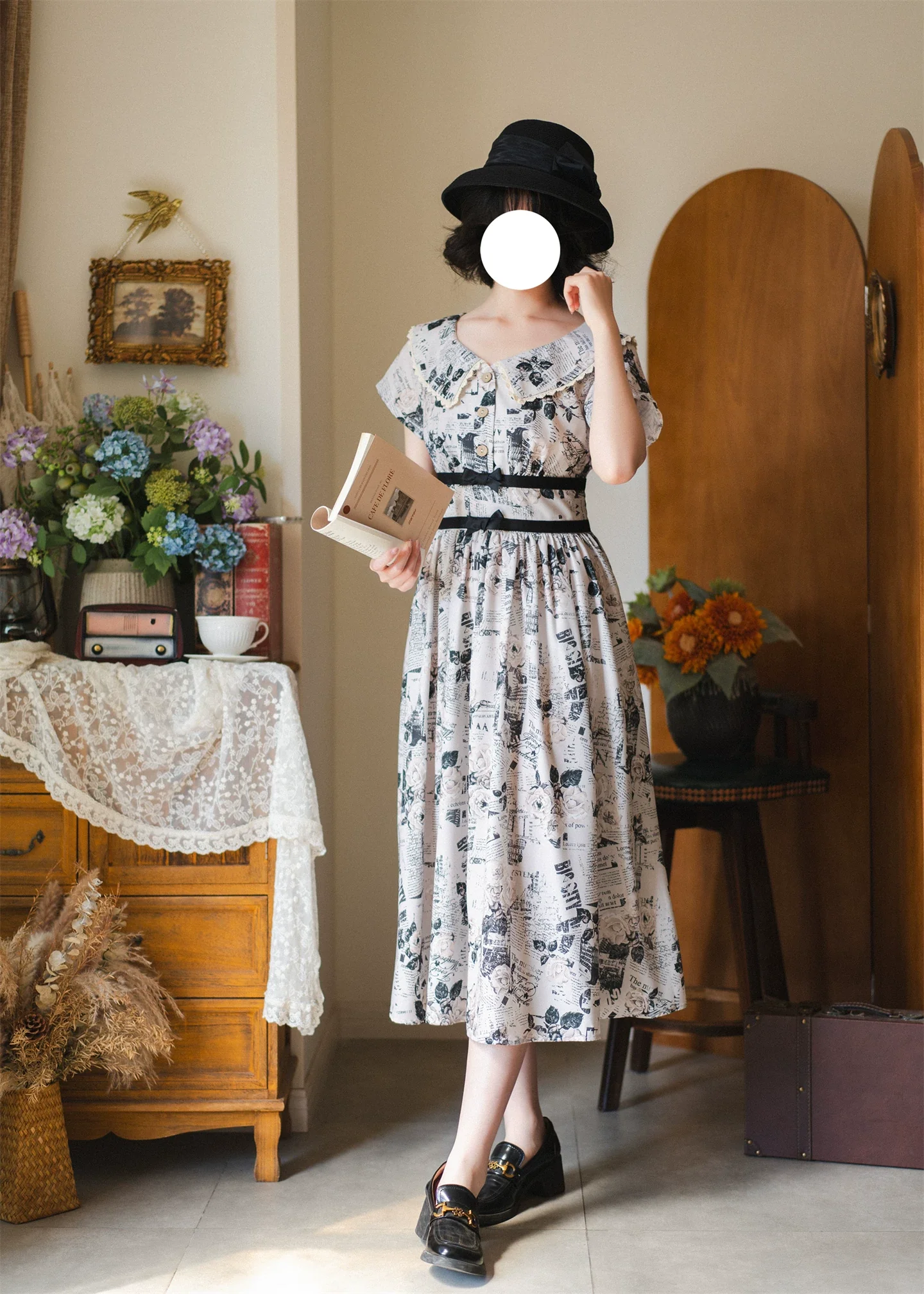 Forest Holiday - Vintage Classic Lolita Newspaper Printed OP Dress - Image 10