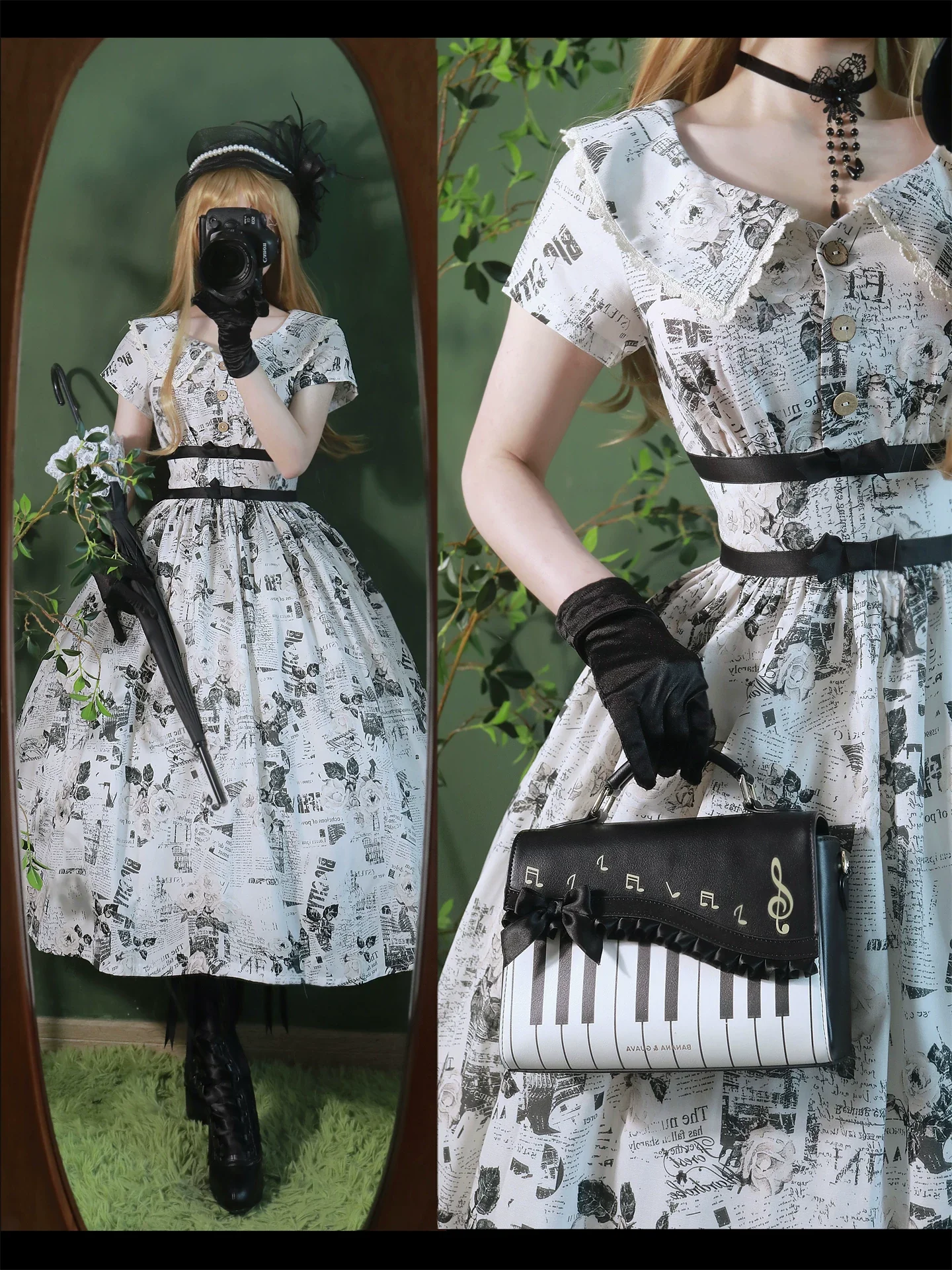Forest Holiday - Vintage Classic Lolita Newspaper Printed OP Dress - Image 11