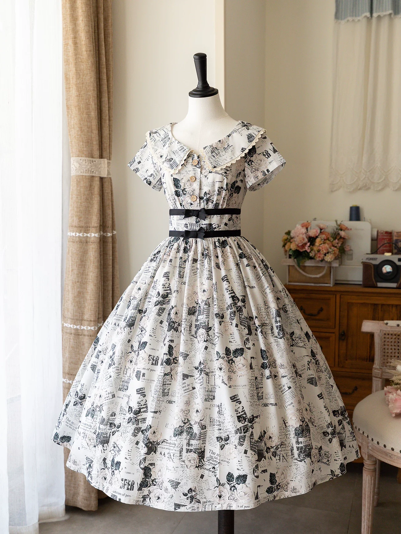 Forest Holiday - Vintage Classic Lolita Newspaper Printed OP Dress - Image 12