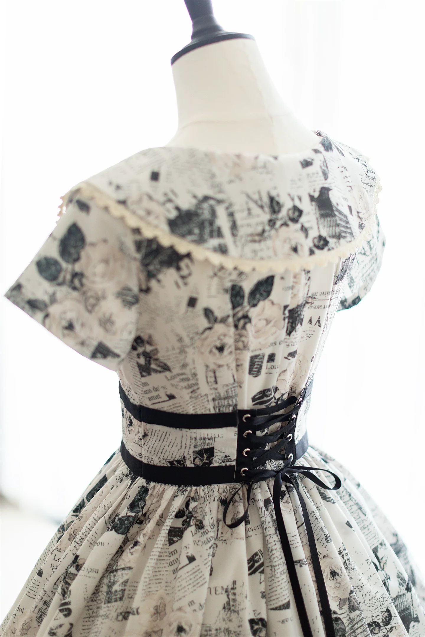 Forest Holiday - Vintage Classic Lolita Newspaper Printed OP Dress - Image 3