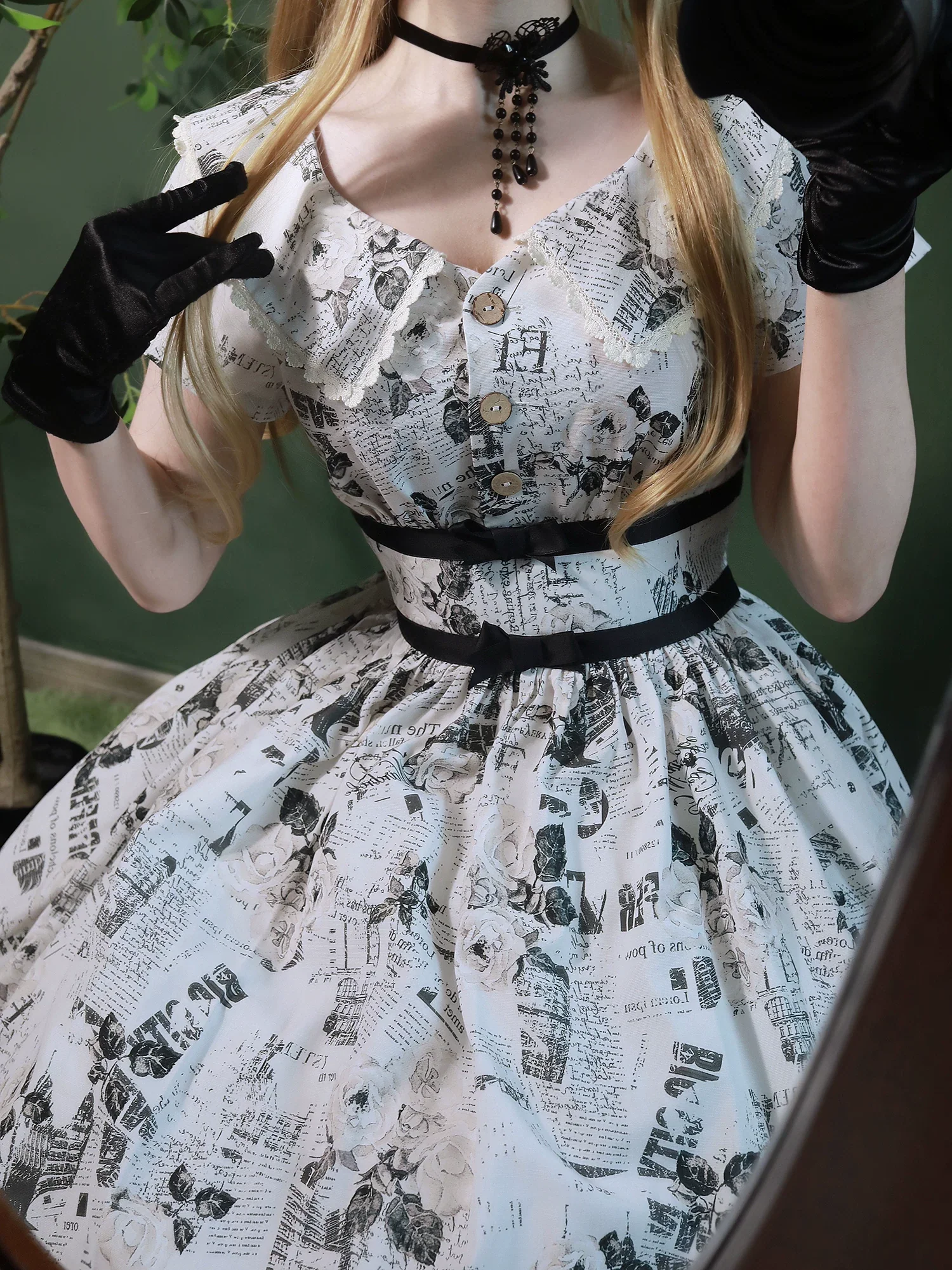 Forest Holiday - Vintage Classic Lolita Newspaper Printed OP Dress - Image 6