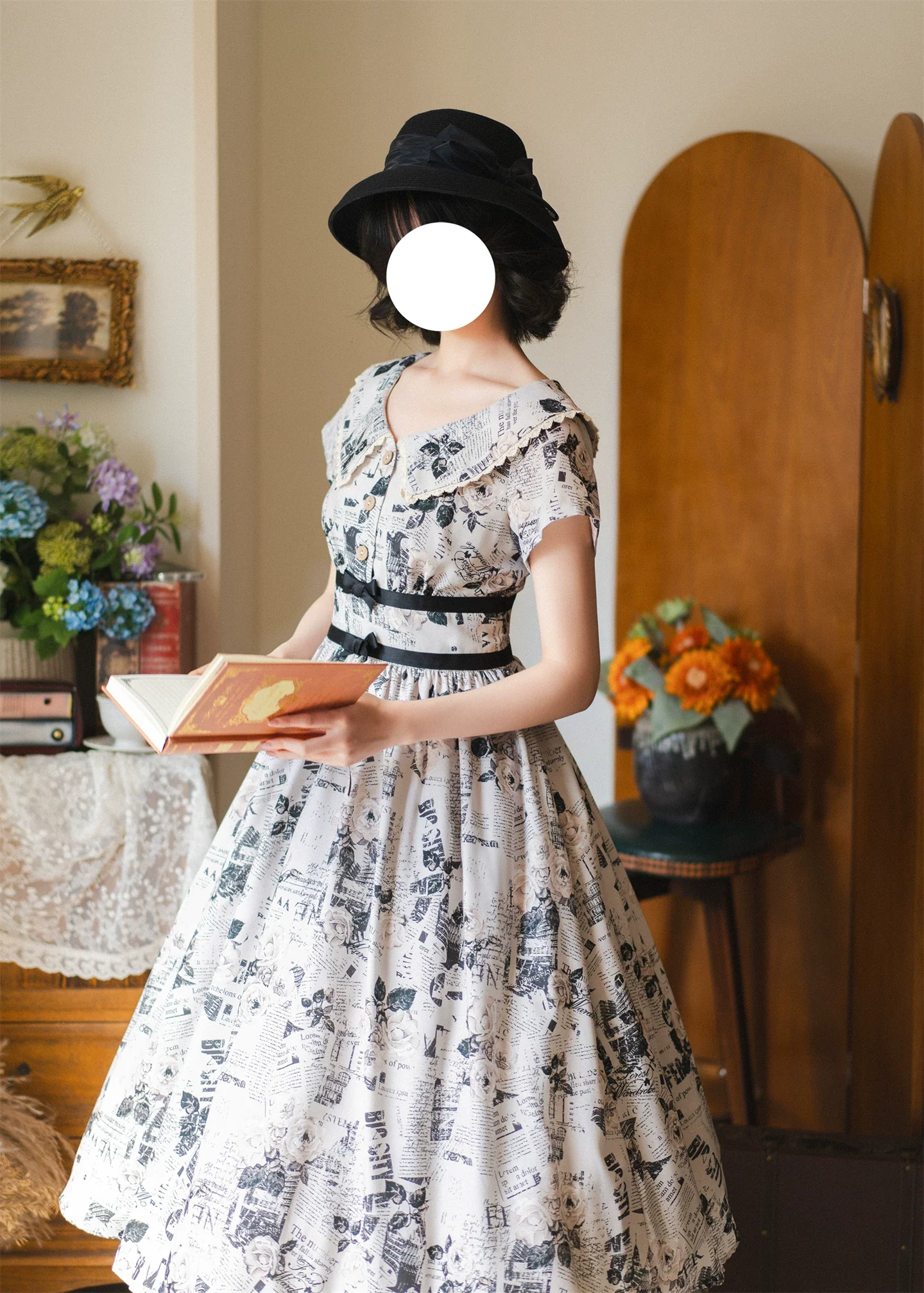 Forest Holiday - Vintage Classic Lolita Newspaper Printed OP Dress - Image 9