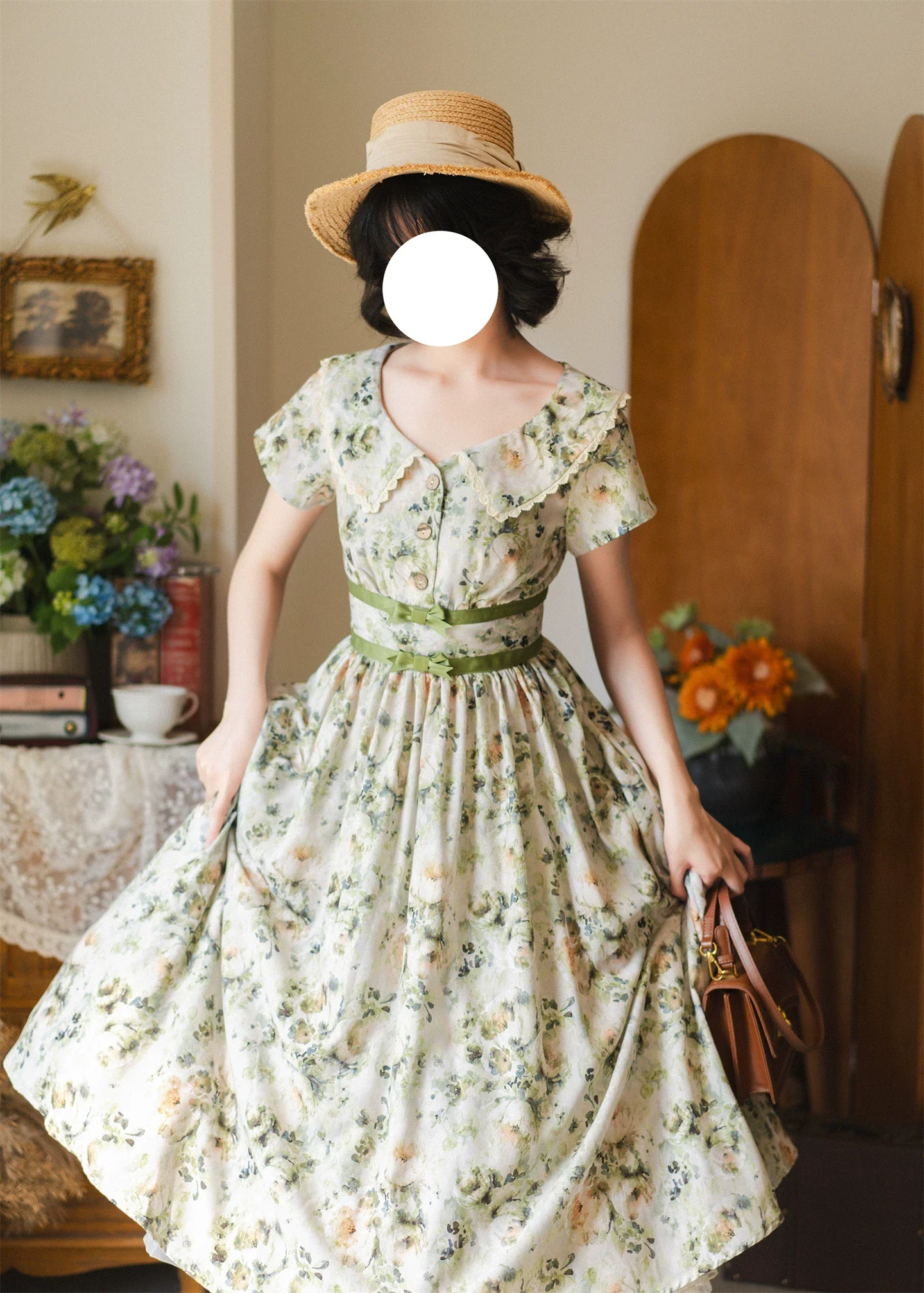 Forest Holiday - Vintage Daily Lolita Floral Printed OP Dress - Image 9