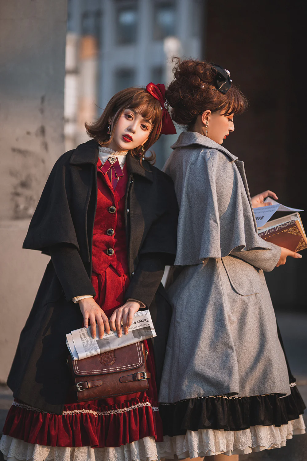 Rose Silhouette - Vintage Woolen Cape Hooded Long Coat - Image 10