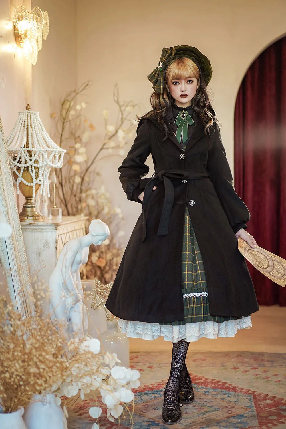 Rose Silhouette - Vintage Woolen Cape Hooded Long Coat - Image 15
