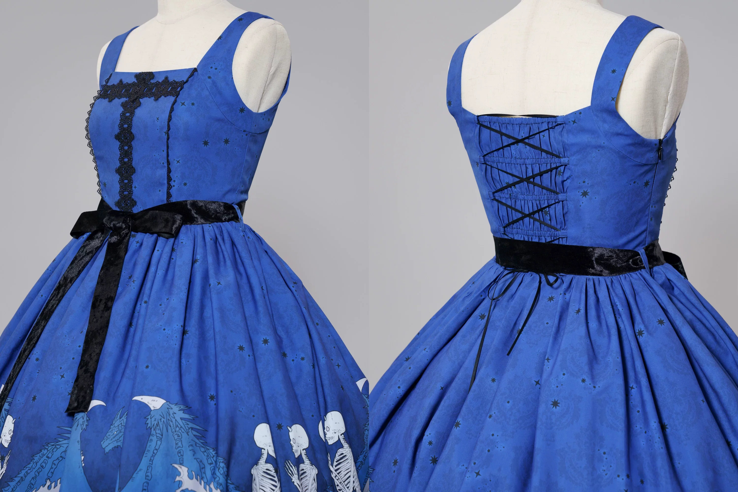 Dragon Bone Lily - Vintage Gothic Lolita Dragon & Skeleton Print JSK Dress - Image 11