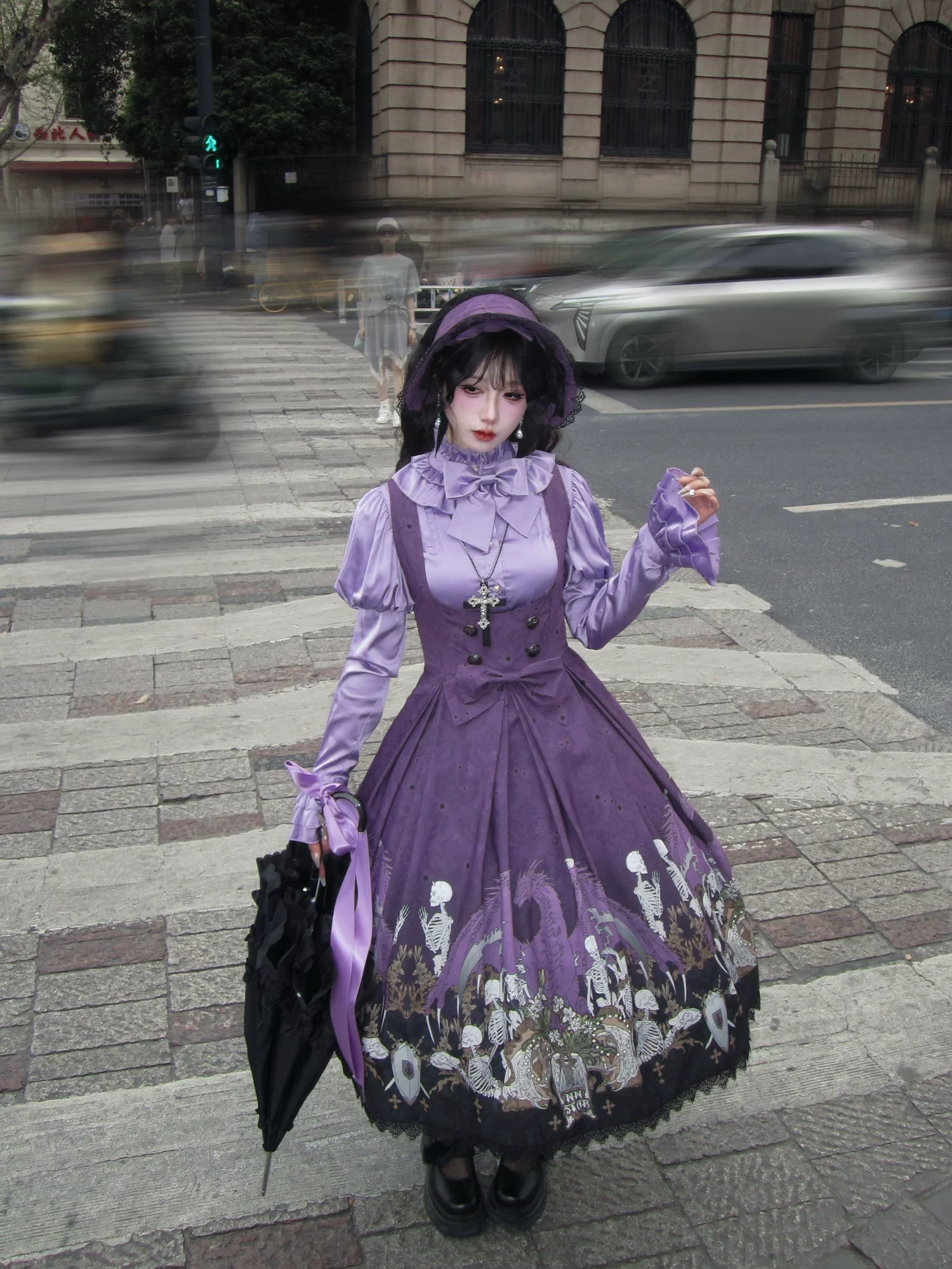 Dragon Bone Lily - Vintage Gothic Lolita Dragon & Skeleton Print JSK Dress - Image 26