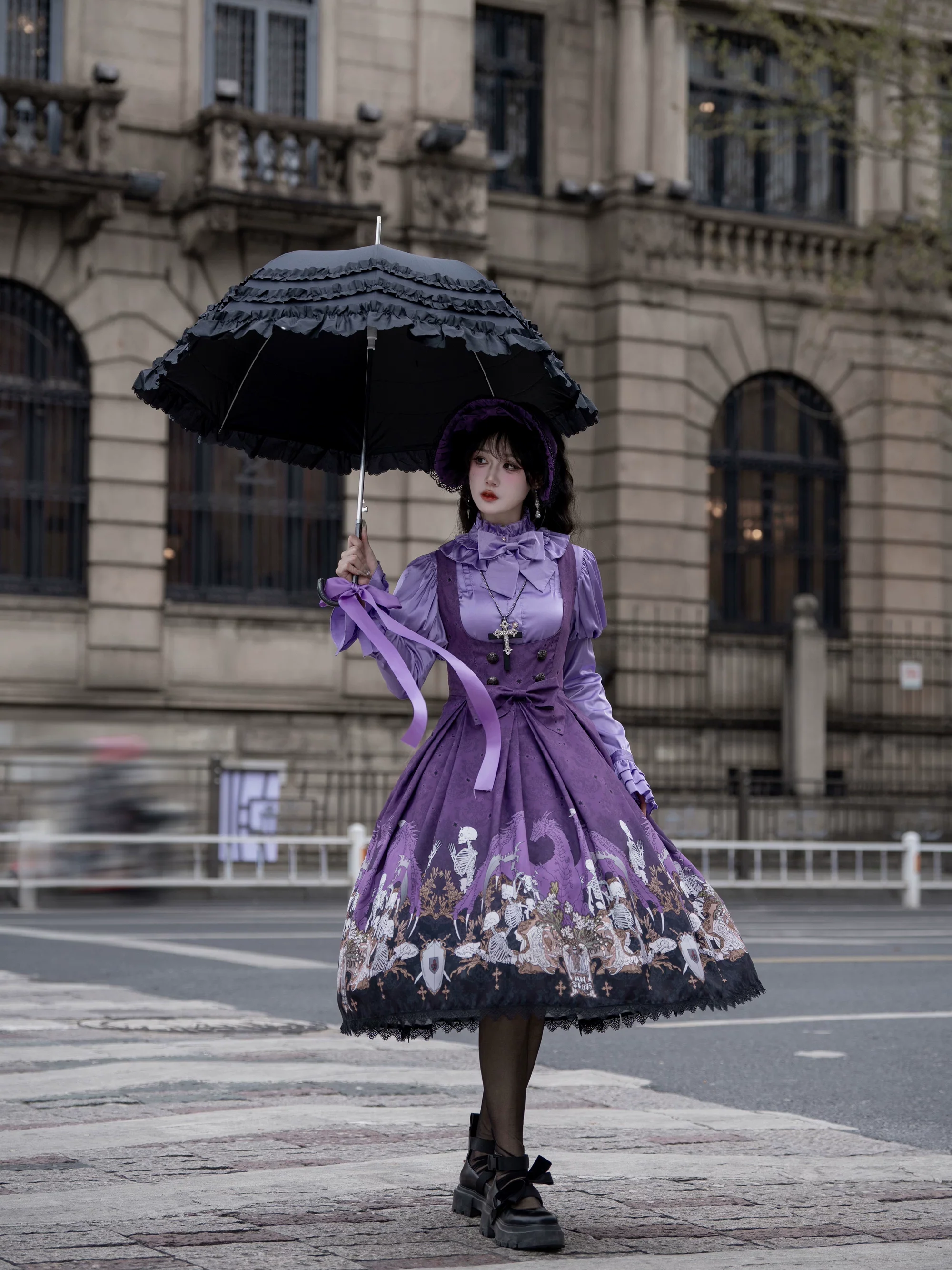 Dragon Bone Lily - Vintage Gothic Lolita Dragon & Skeleton Print JSK Dress - Image 27