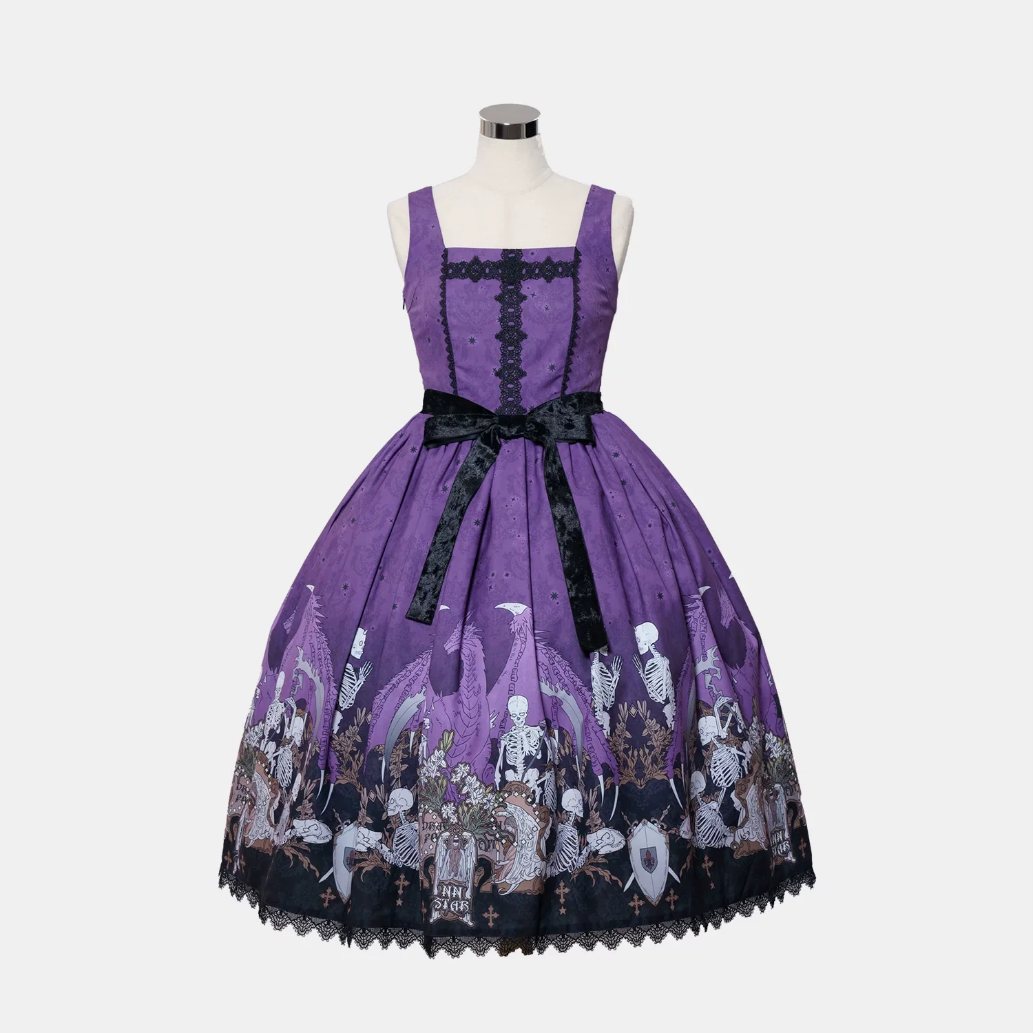 Dragon Bone Lily - Vintage Gothic Lolita Dragon & Skeleton Print JSK Dress - Image 41
