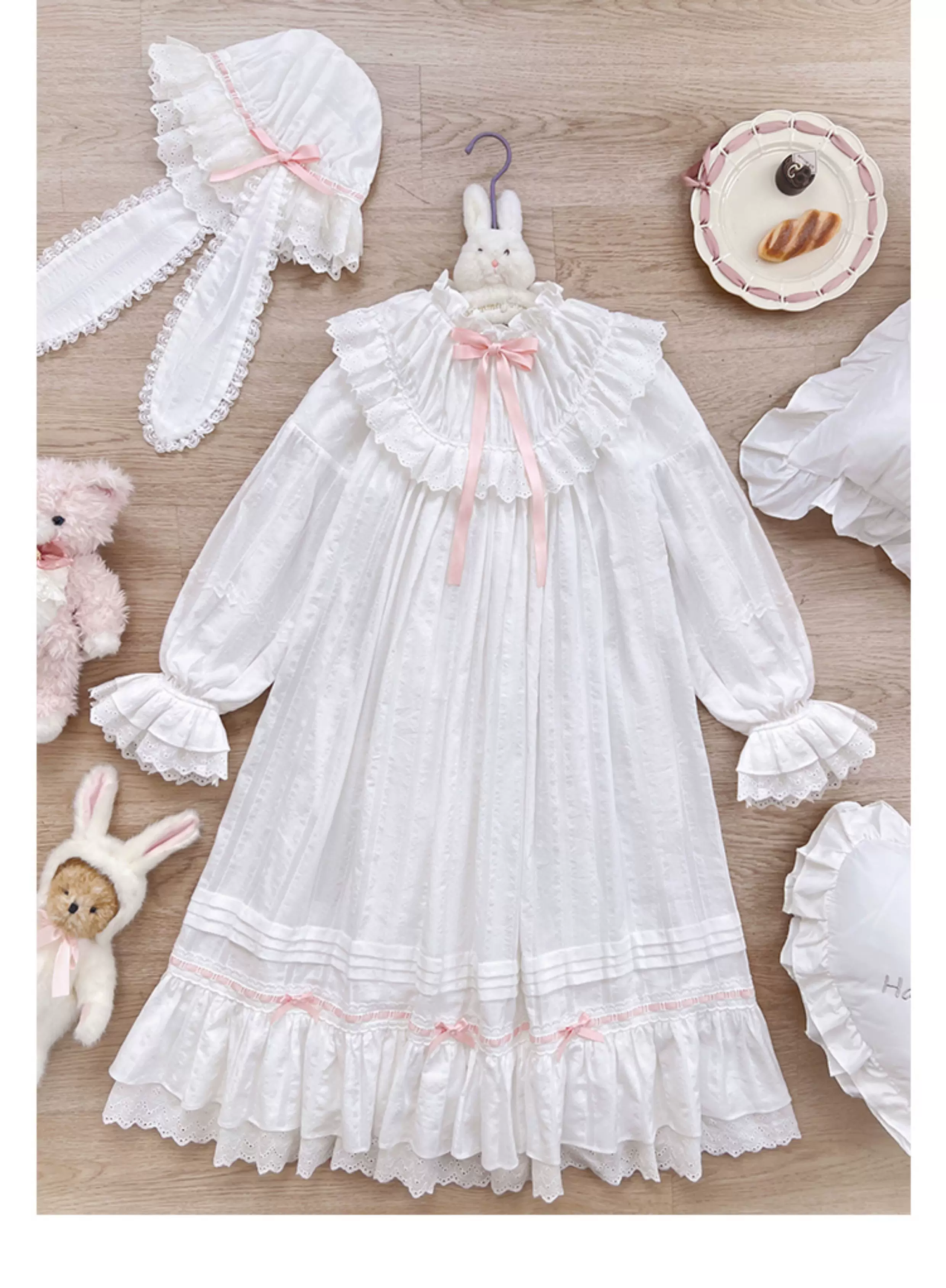 Lop-Eared Bunny Dream - Vintage Lolita Doll-like Nightdress, Ruffles & Bow - Image 11