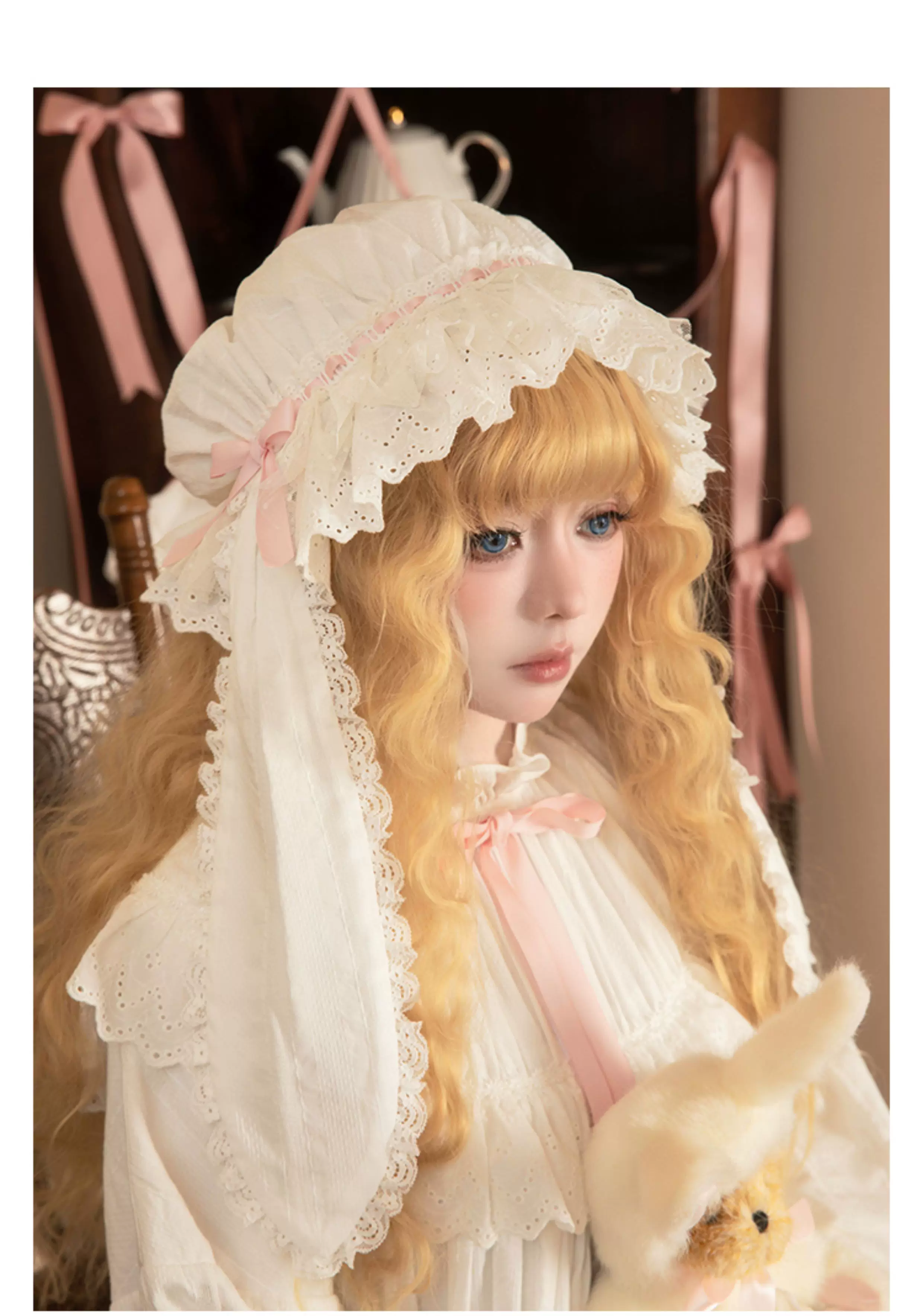 Lop-Eared Bunny Dream - Vintage Lolita Doll-like Nightdress, Ruffles & Bow - Image 17