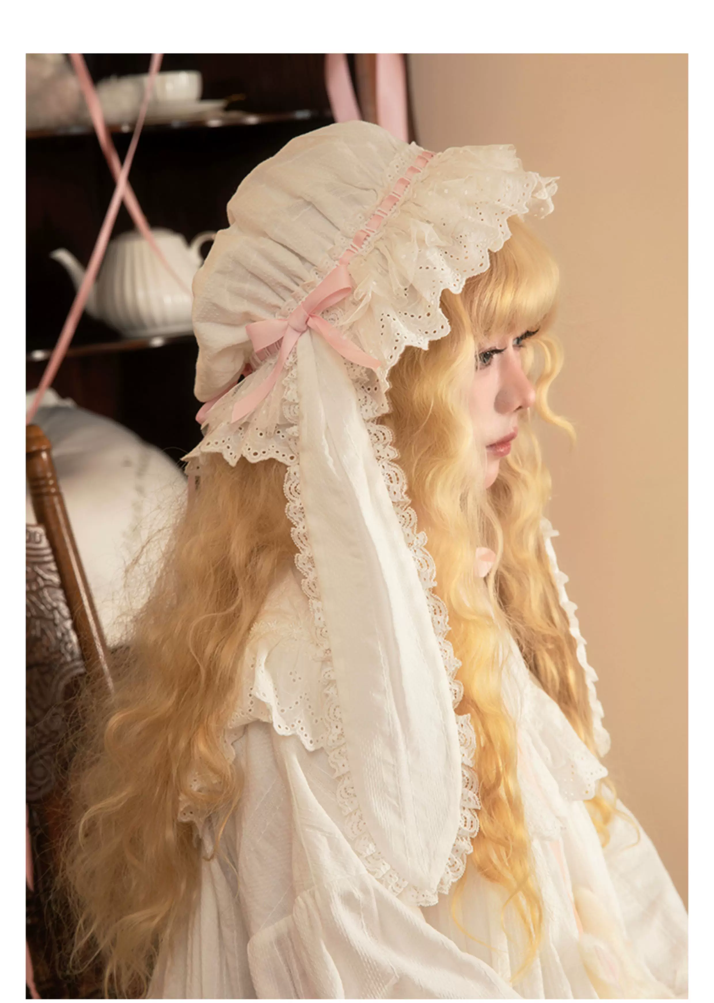 Lop-Eared Bunny Dream - Vintage Lolita Doll-like Nightdress, Ruffles & Bow - Image 18
