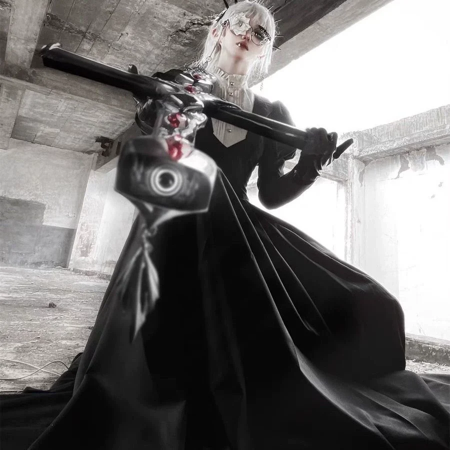 Wanqingyuan - Halloween Gothic Lolita OP Nun Style Long Sleeve Dress - Image 5