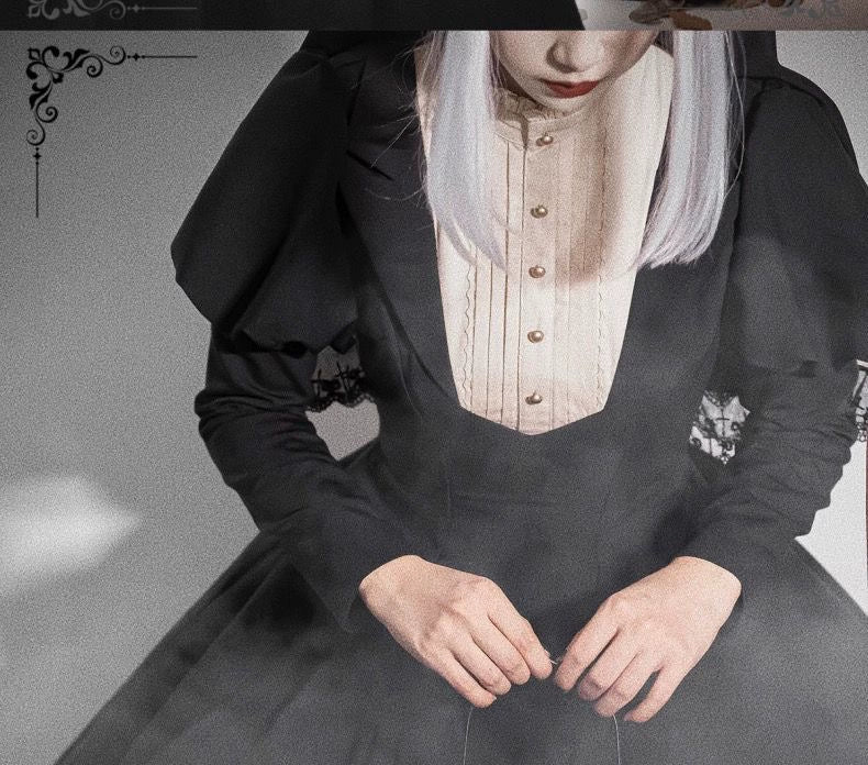 Wanqingyuan - Halloween Gothic Lolita OP Nun Style Long Sleeve Dress - Image 7