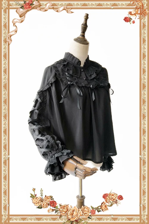 Warm Tea - Cute Ribbon Long Sleeves Cotton Blouse - Image 13