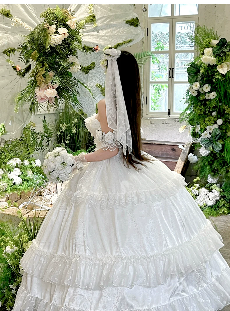 Love and Roses - Princess Bridal Wedding Lolita Dress With Rose Detail and Tiered Skirt - Image 10