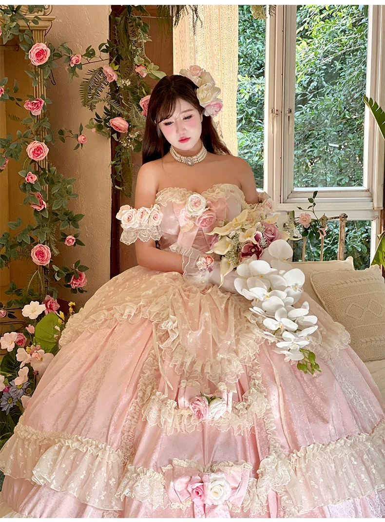 Love and Roses - Princess Bridal Wedding Lolita Dress With Rose Detail and Tiered Skirt - Image 14