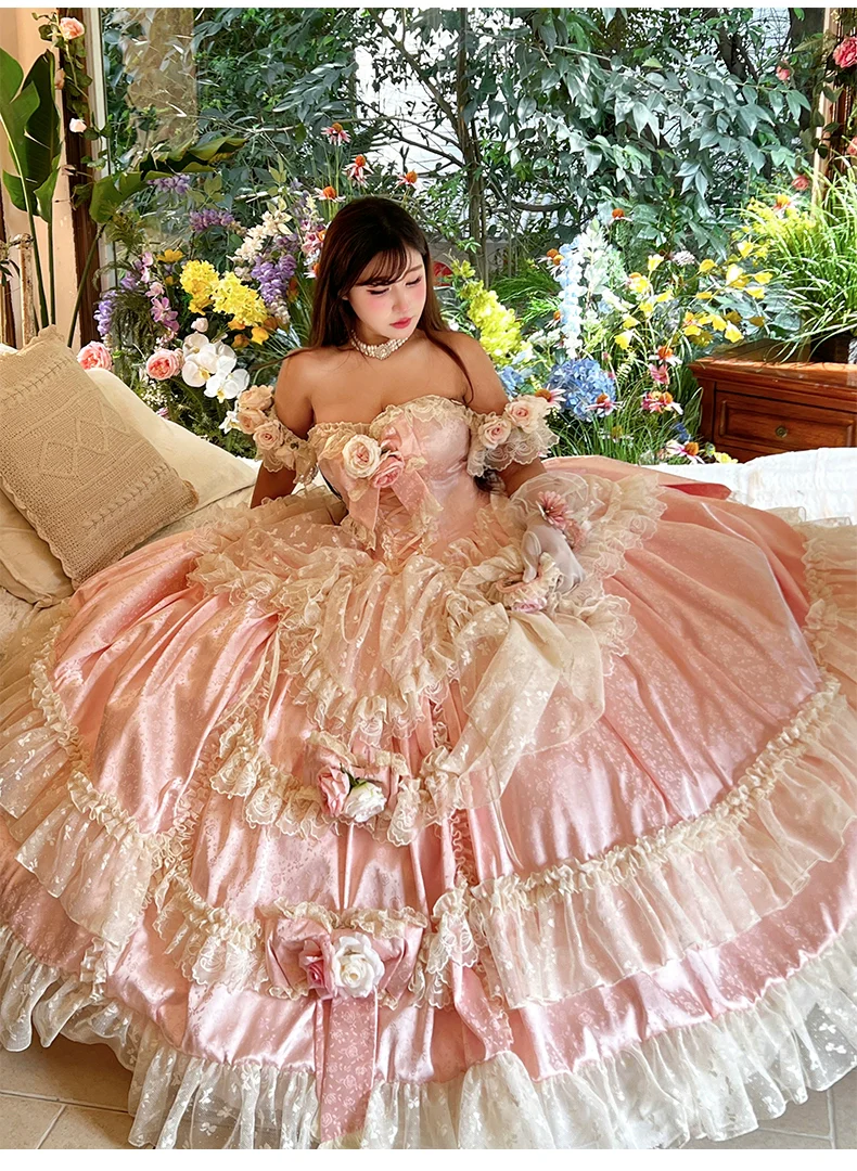 Love and Roses - Princess Bridal Wedding Lolita Dress With Rose Detail and Tiered Skirt - Image 17