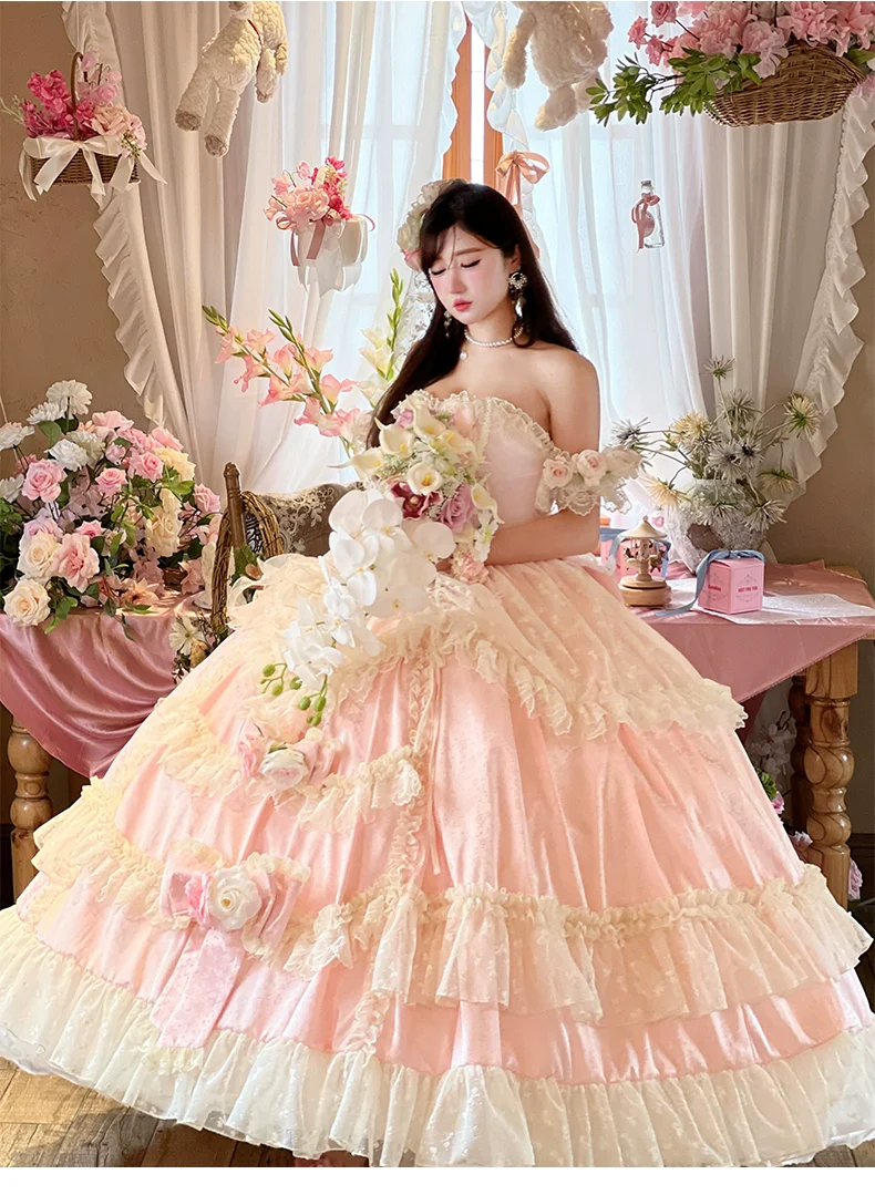 Love and Roses - Princess Bridal Wedding Lolita Dress With Rose Detail and Tiered Skirt - Image 19