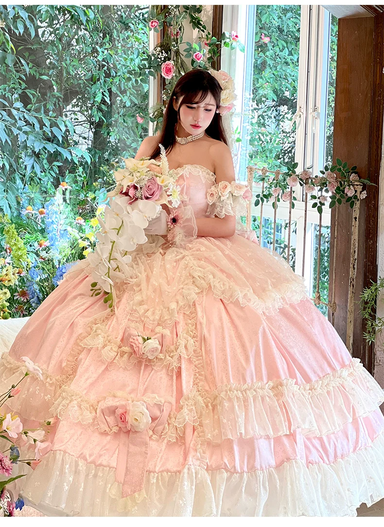 Love and Roses - Princess Bridal Wedding Lolita Dress With Rose Detail and Tiered Skirt - Image 2