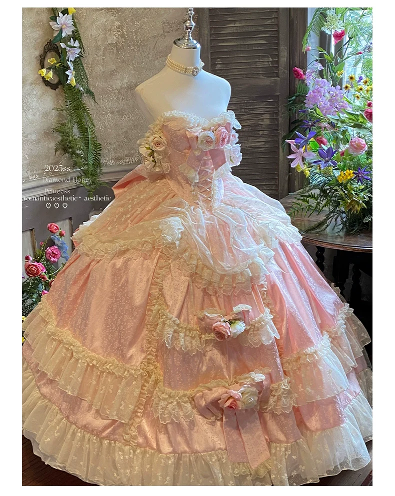 Love and Roses - Princess Bridal Wedding Lolita Dress With Rose Detail and Tiered Skirt - Image 23