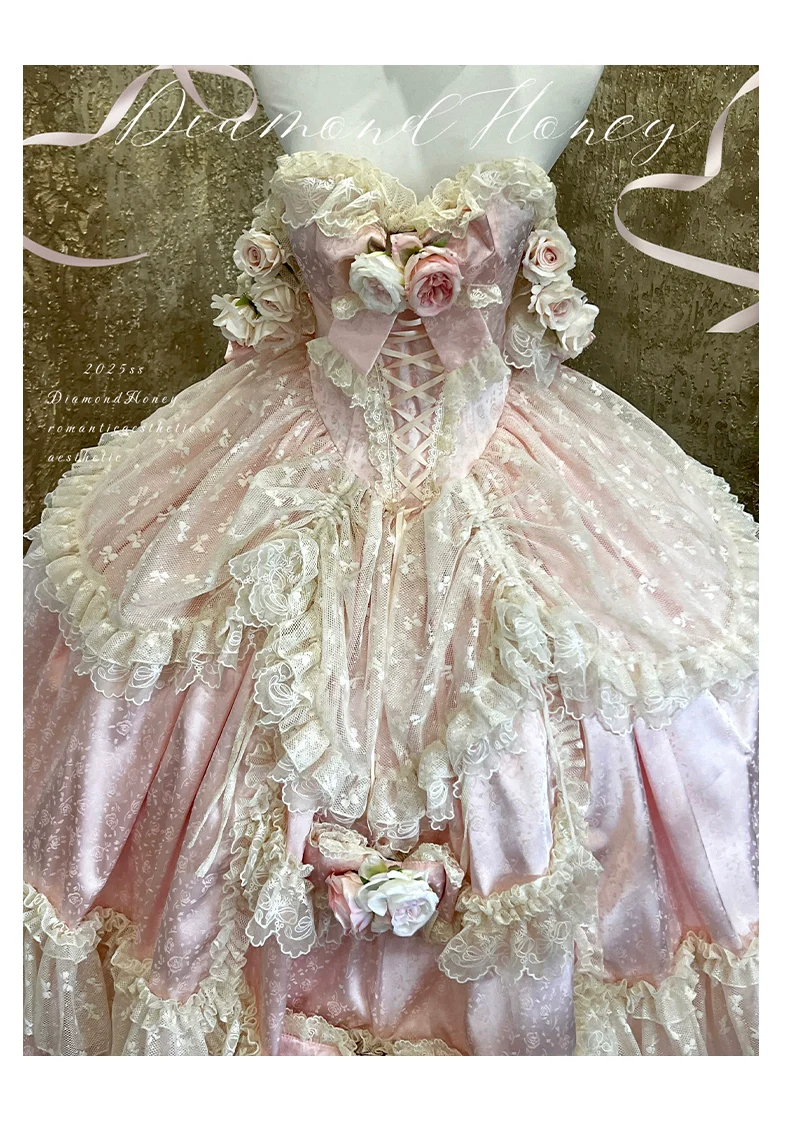 Love and Roses - Princess Bridal Wedding Lolita Dress With Rose Detail and Tiered Skirt - Image 28
