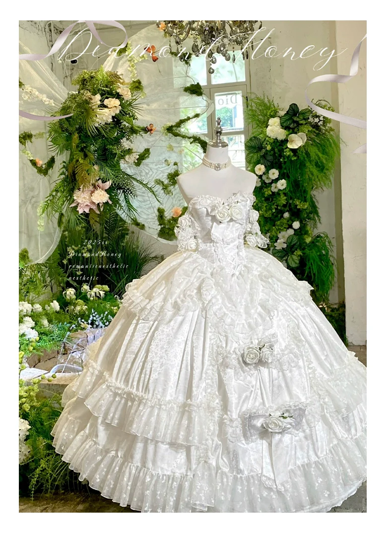 Love and Roses - Princess Bridal Wedding Lolita Dress With Rose Detail and Tiered Skirt - Image 31