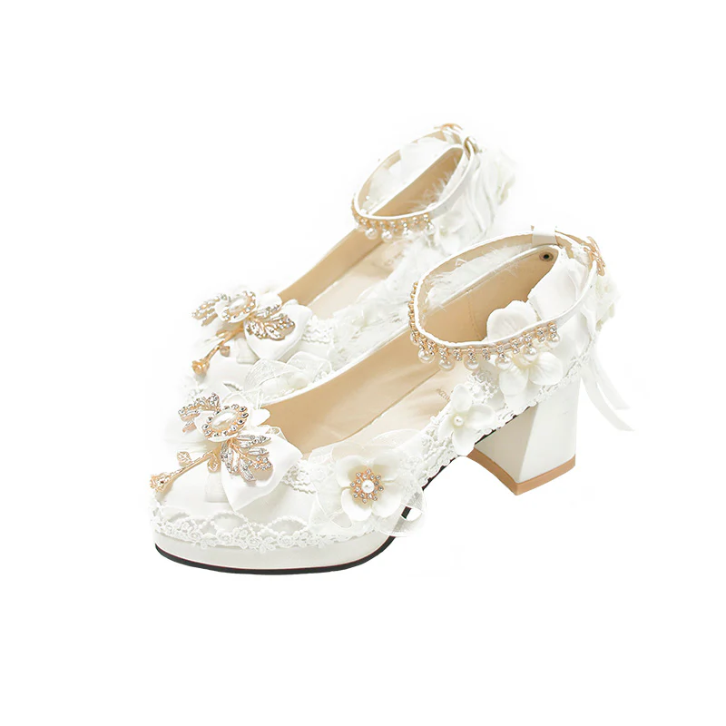 One Night - Wedding Lolita Floral Pointed Toe Heels - Image 5