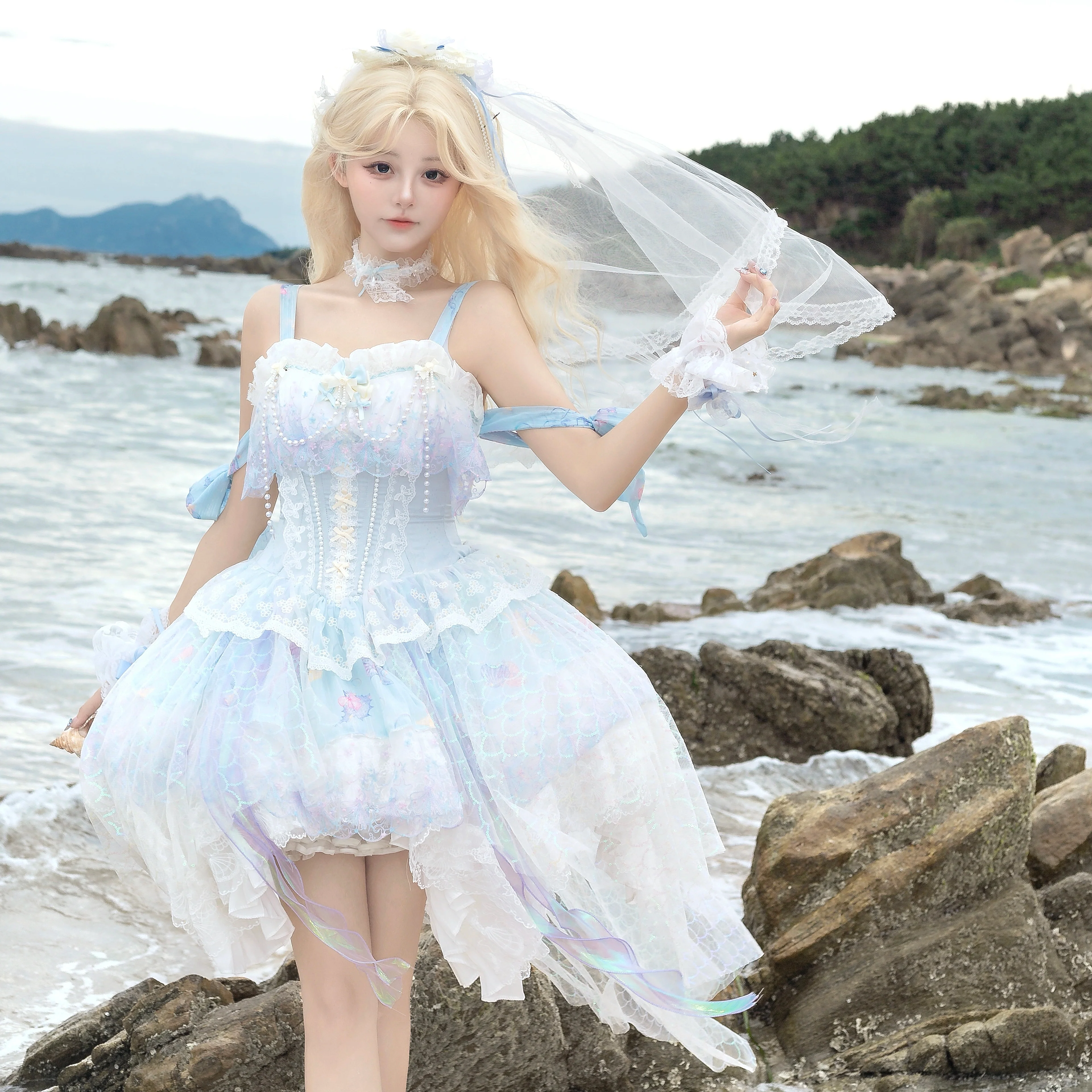 Qianmu - MermaidTears - Wedding Lolita JSK Dress, Ocean Theme - Image 4