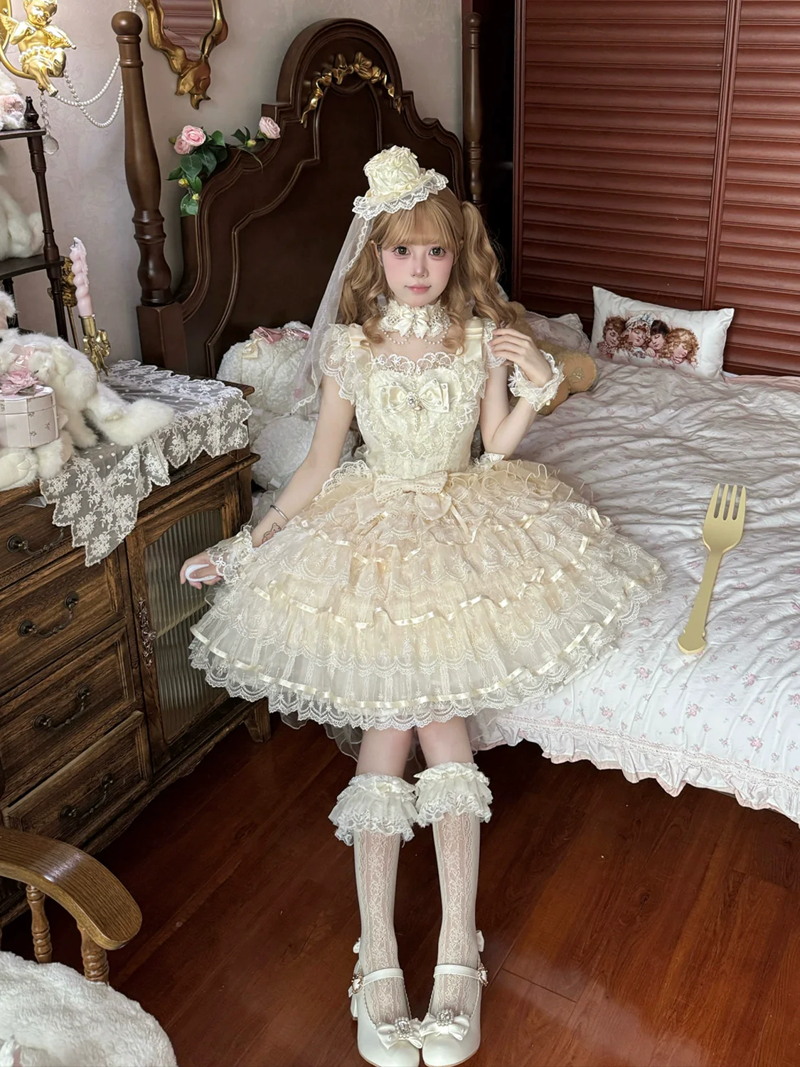 Feather's Ballad - Wedding Lolita JSK Dress, Tiered Ruffles - Image 14