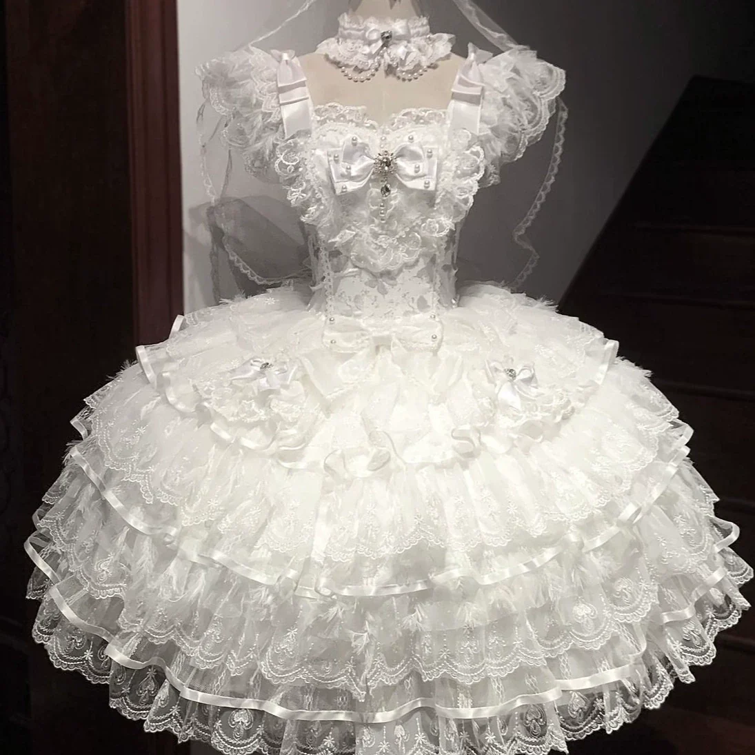 Feather's Ballad - Wedding Lolita JSK Dress, Tiered Ruffles - Image 16