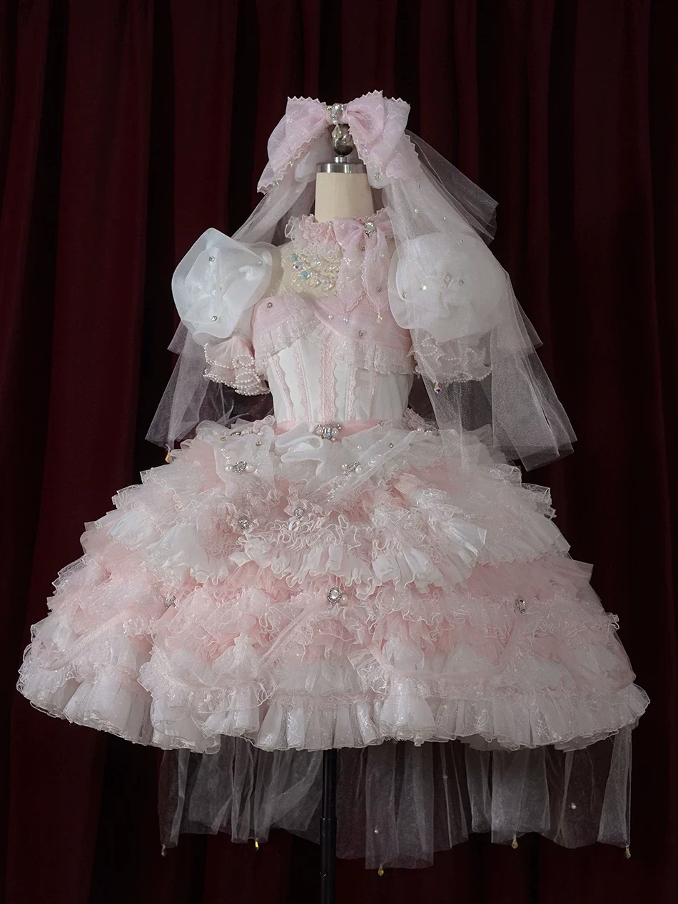 Moonlit Crystal Reverie - Wedding Sweet Lolita Top and Skirt Set, Fishbone Waist - Image 3