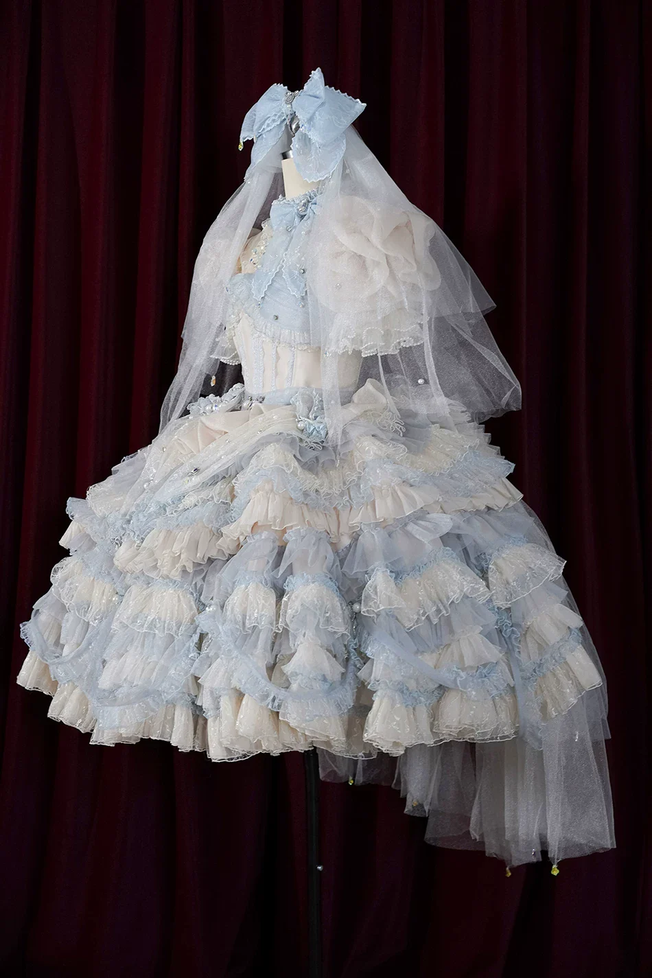 Moonlit Crystal Reverie - Wedding Sweet Lolita Top and Skirt Set, Fishbone Waist - Image 6