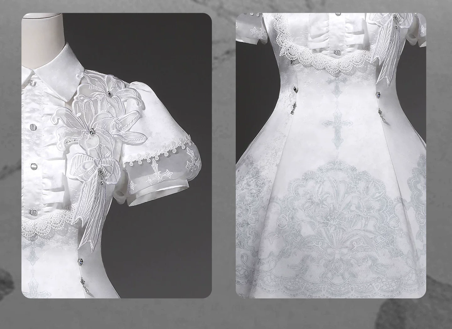 White Classic Lolita Printed OP Dress with Cross - Image 9