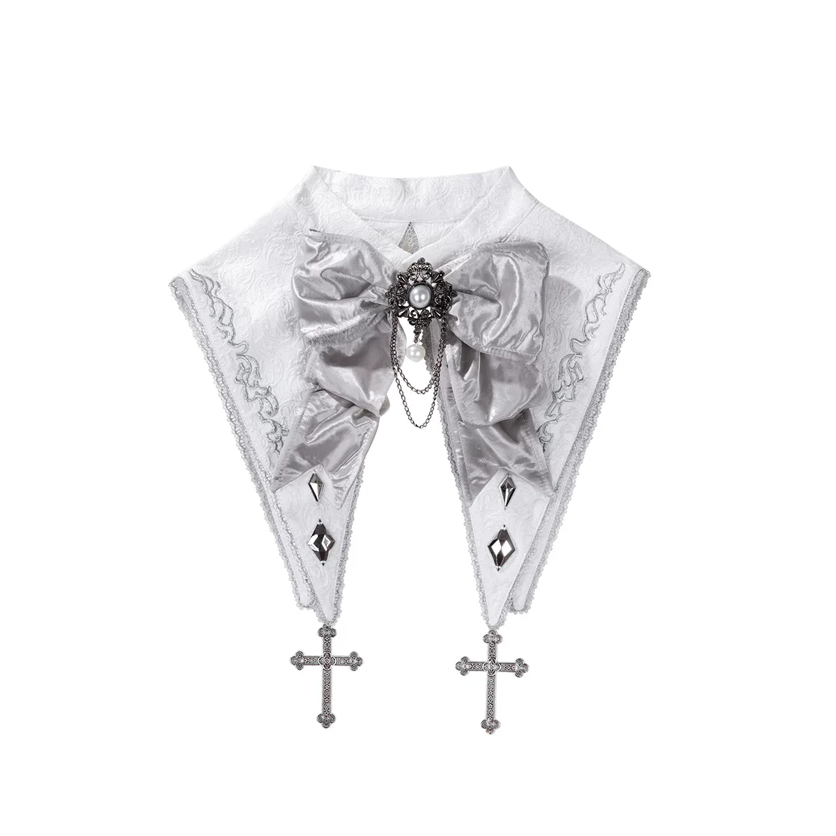 Silver Covenant - White Ouji Lolita Embroidery Coat and Shorts Set with Cross - Image 13