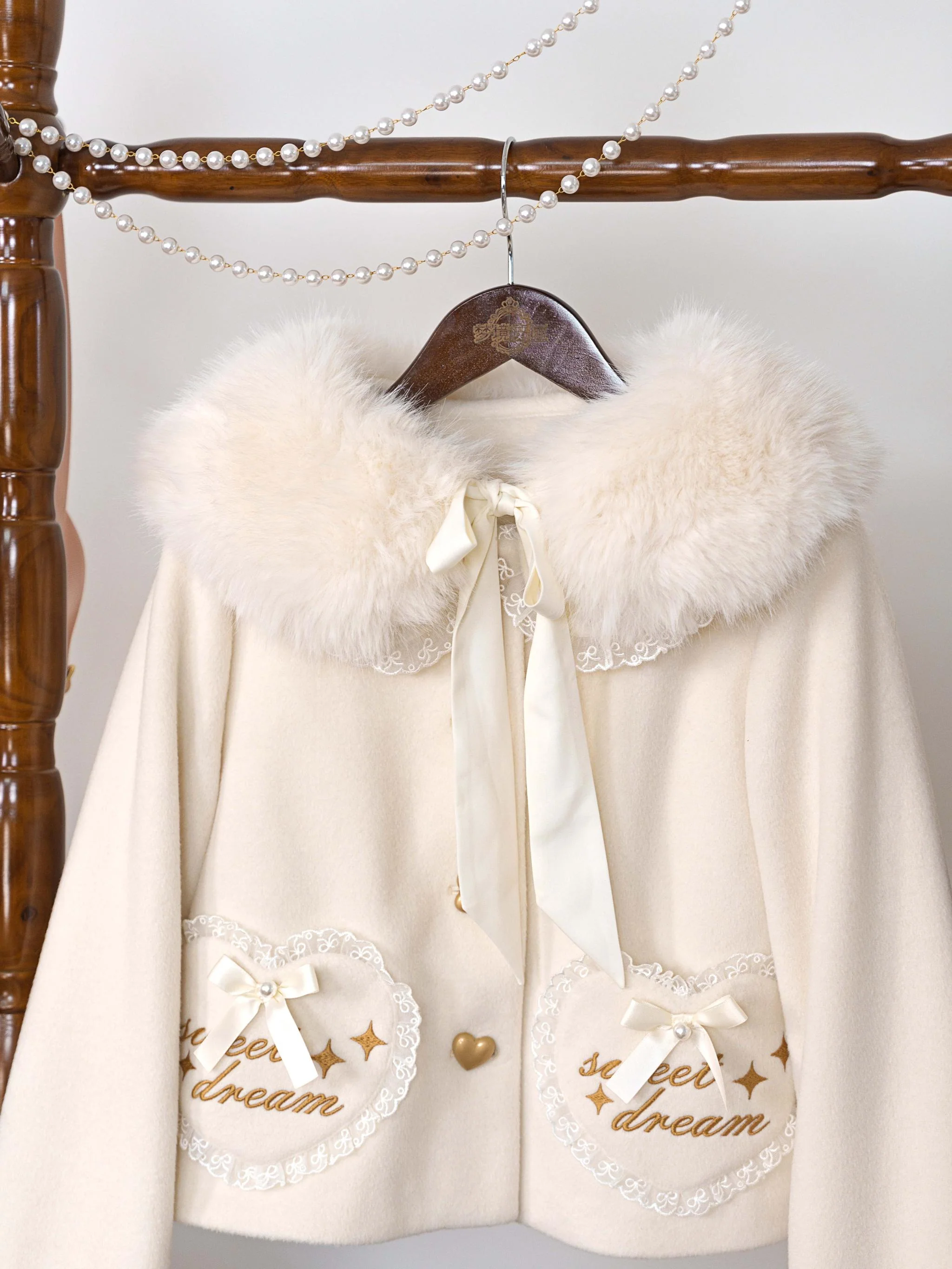 Milk Puff - Winter Fleece-lined Sweet Lolita Coat, Detachable Collar - Image 17