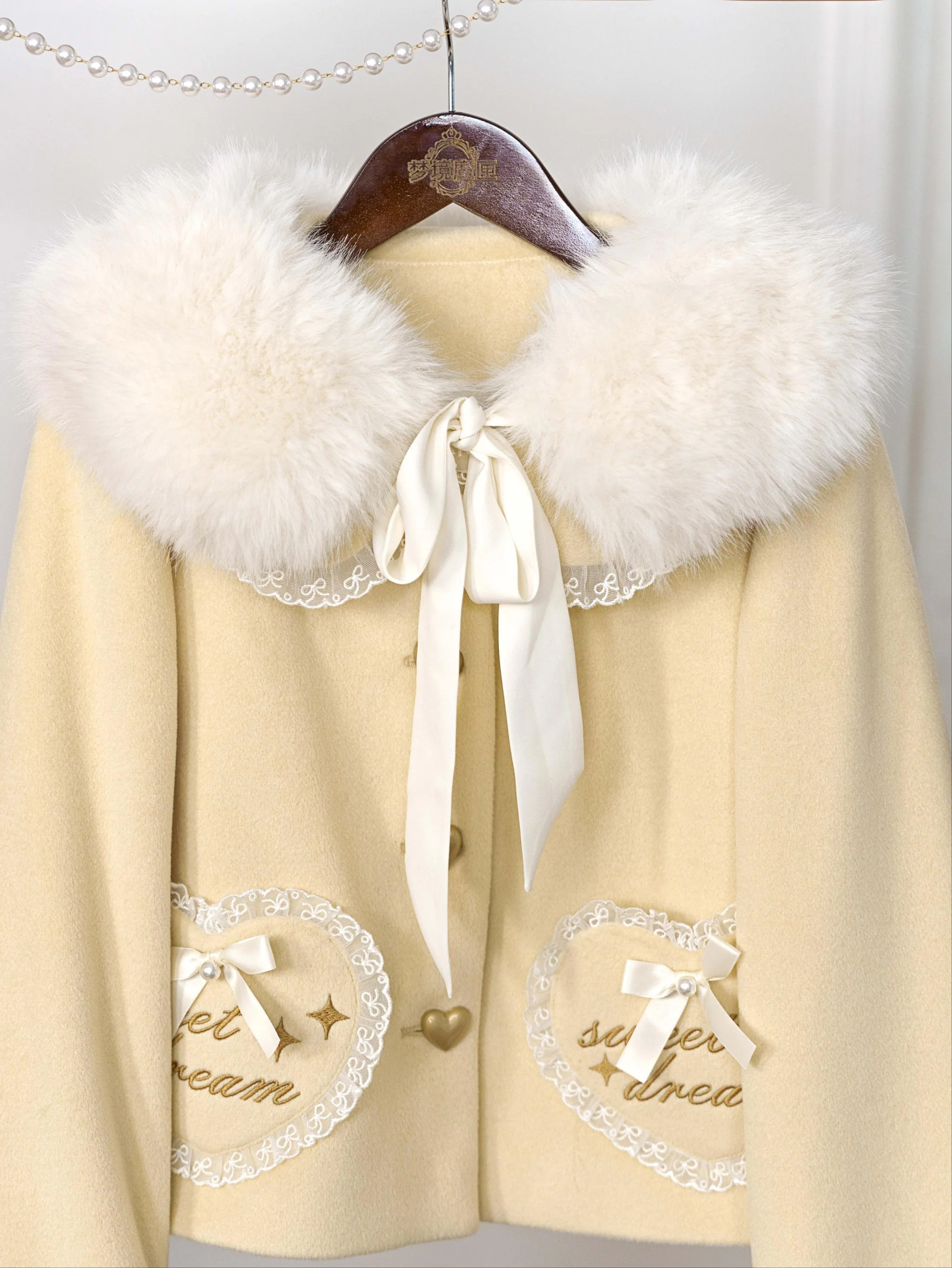 Milk Puff - Winter Fleece-lined Sweet Lolita Coat, Detachable Collar - Image 23