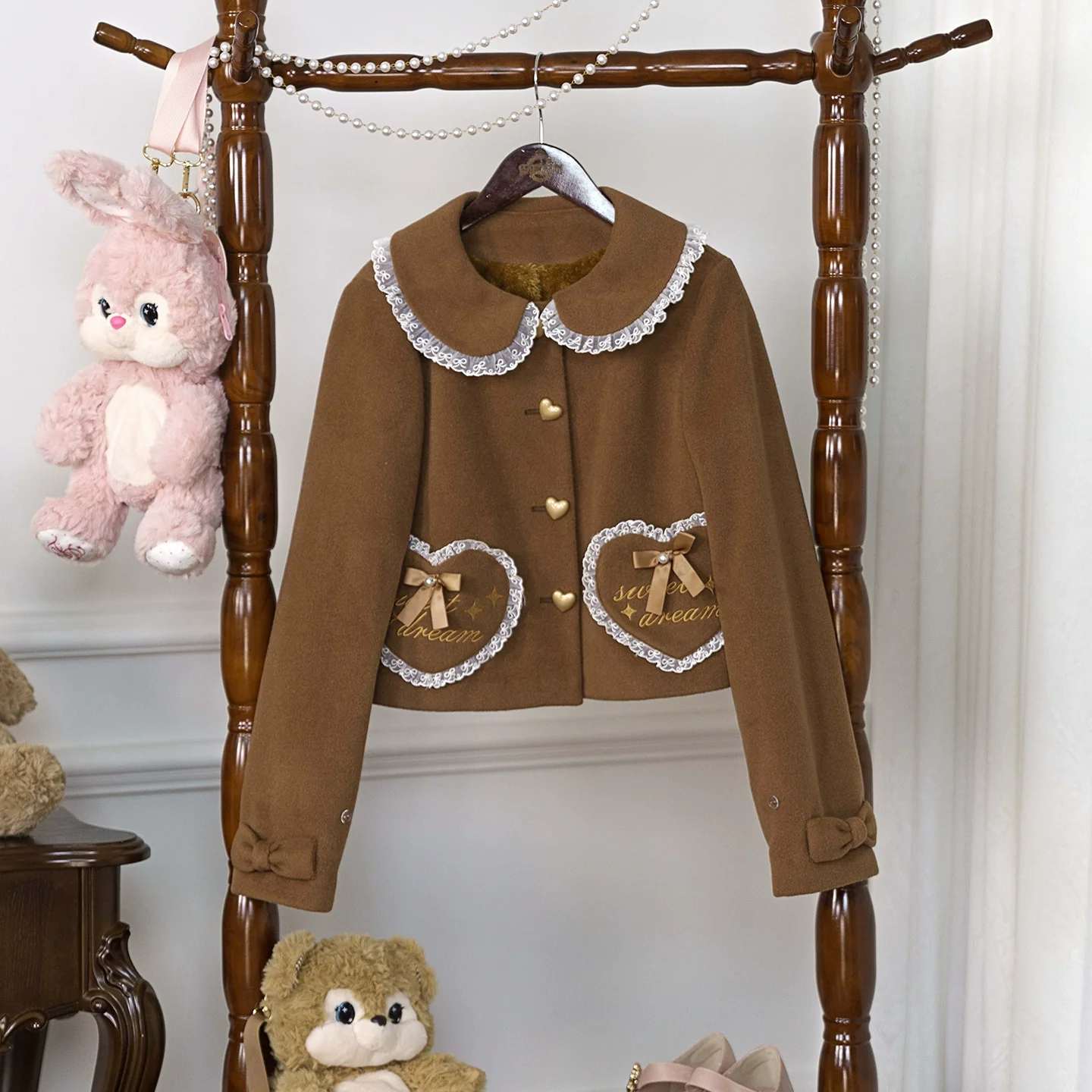 Milk Puff - Winter Fleece-lined Sweet Lolita Coat, Detachable Collar - Image 28
