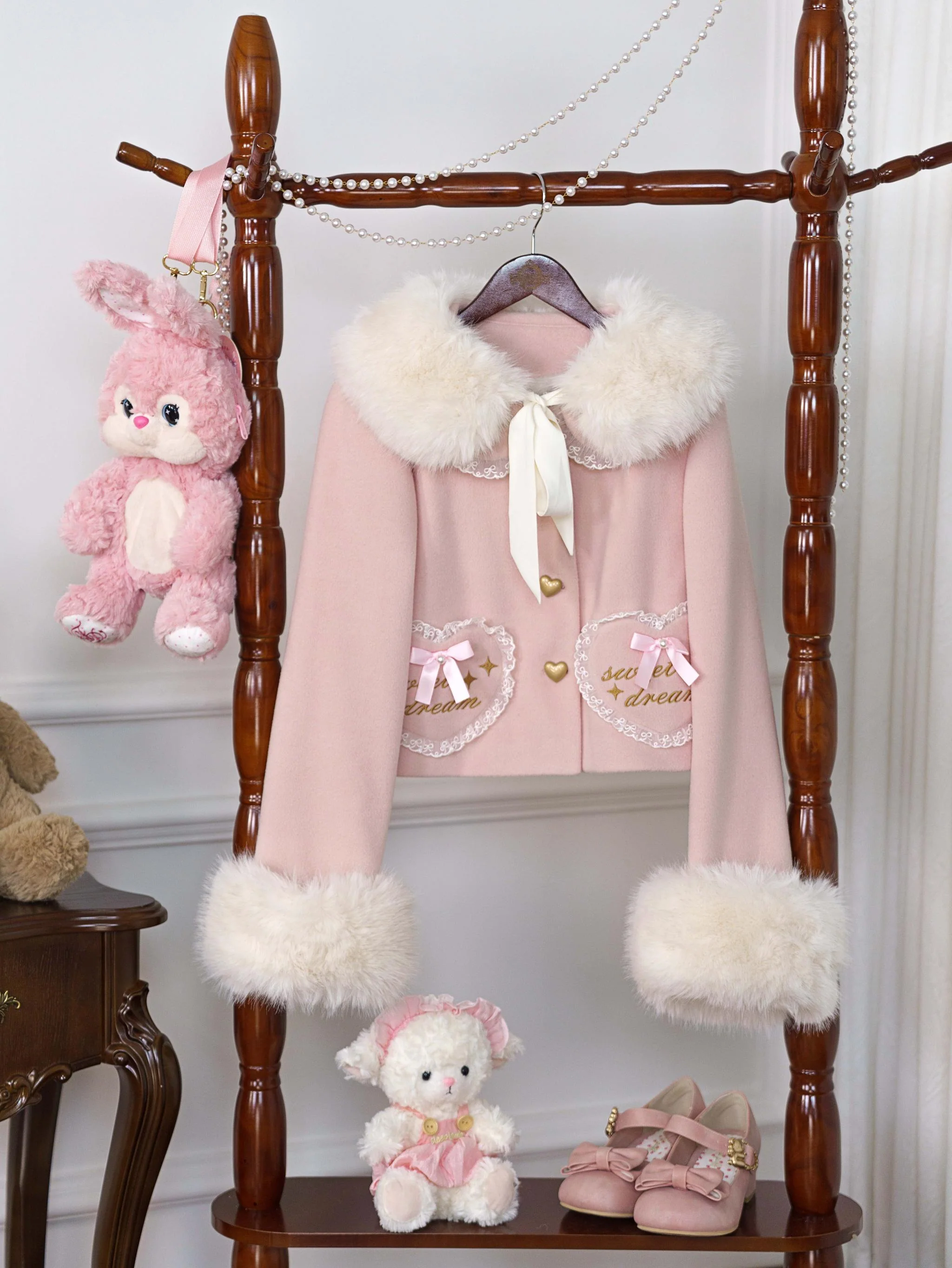 Milk Puff - Winter Fleece-lined Sweet Lolita Coat, Detachable Collar - Image 4