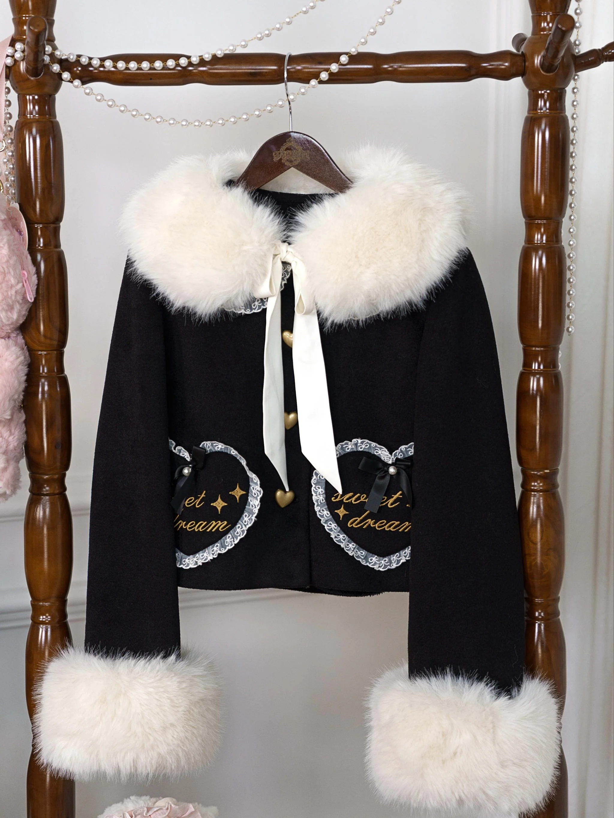Milk Puff - Winter Fleece-lined Sweet Lolita Coat, Detachable Collar - Image 7