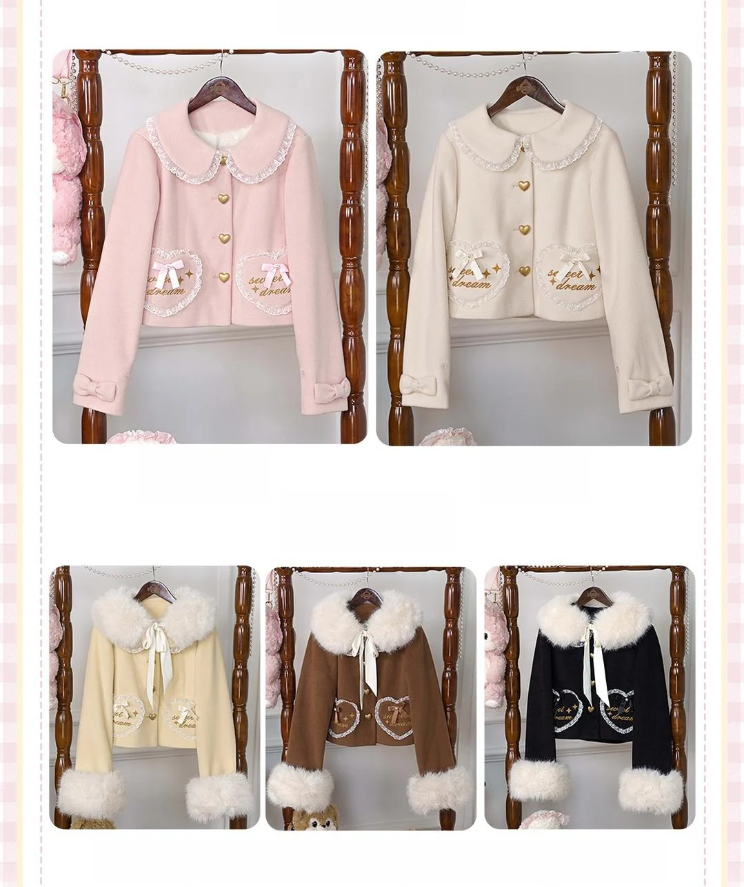 Milk Puff - Winter Fleece-lined Sweet Lolita Coat, Detachable Collar - Image 8