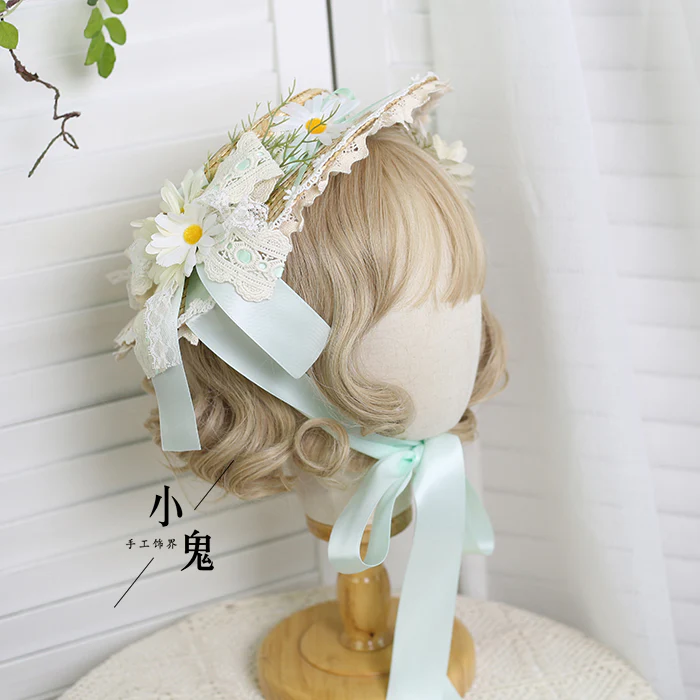 Xiaogui - Flower Lolita Tea Party Straw Hat - Image 3