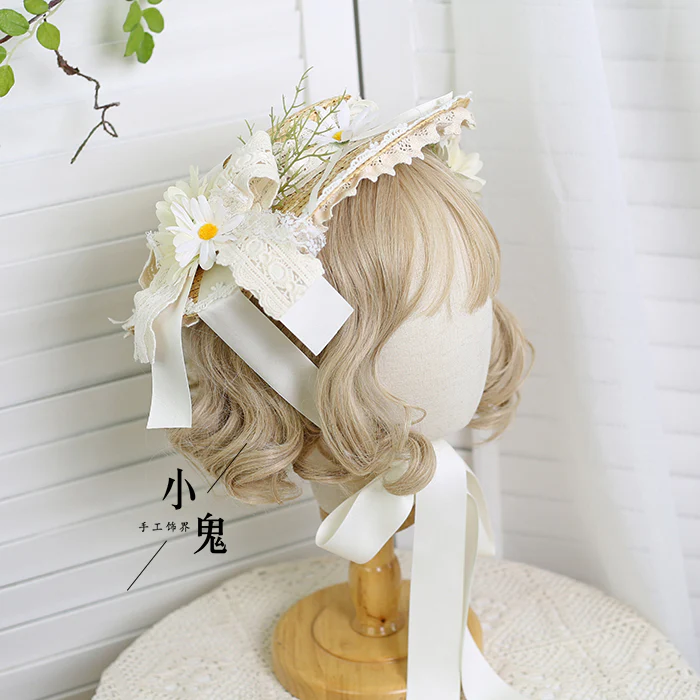 Xiaogui - Flower Lolita Tea Party Straw Hat - Image 4