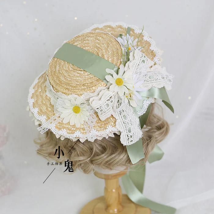 Xiaogui - Flower Lolita Tea Party Straw Hat - Image 6