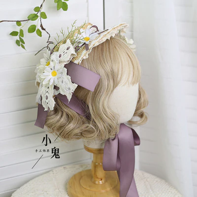 Xiaogui - Flower Lolita Tea Party Straw Hat - Image 8