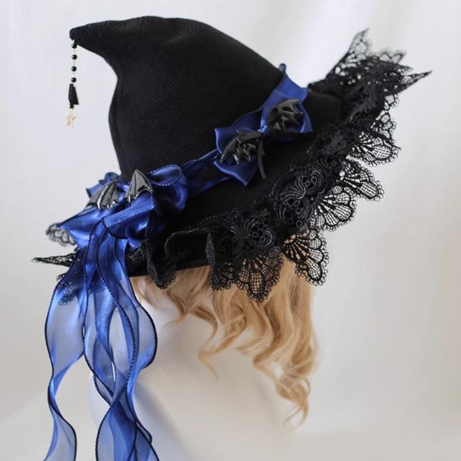 Xiaogui - Halloween Lolita Hat Devil Lace Woolen Witch Hat - Image 3