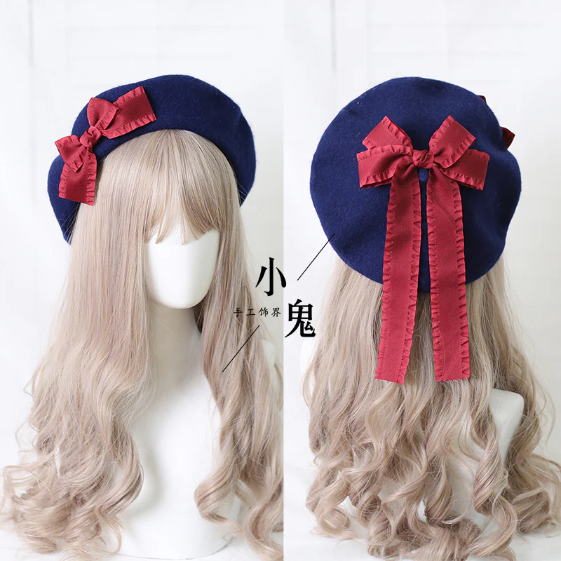 Xiaogui - Sweet Bow Multicolors Lolita Wool Beret - Image 5