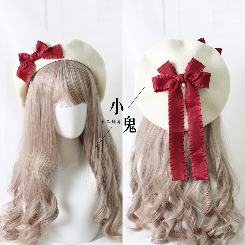 Xiaogui - Sweet Bow Multicolors Lolita Wool Beret - Image 6