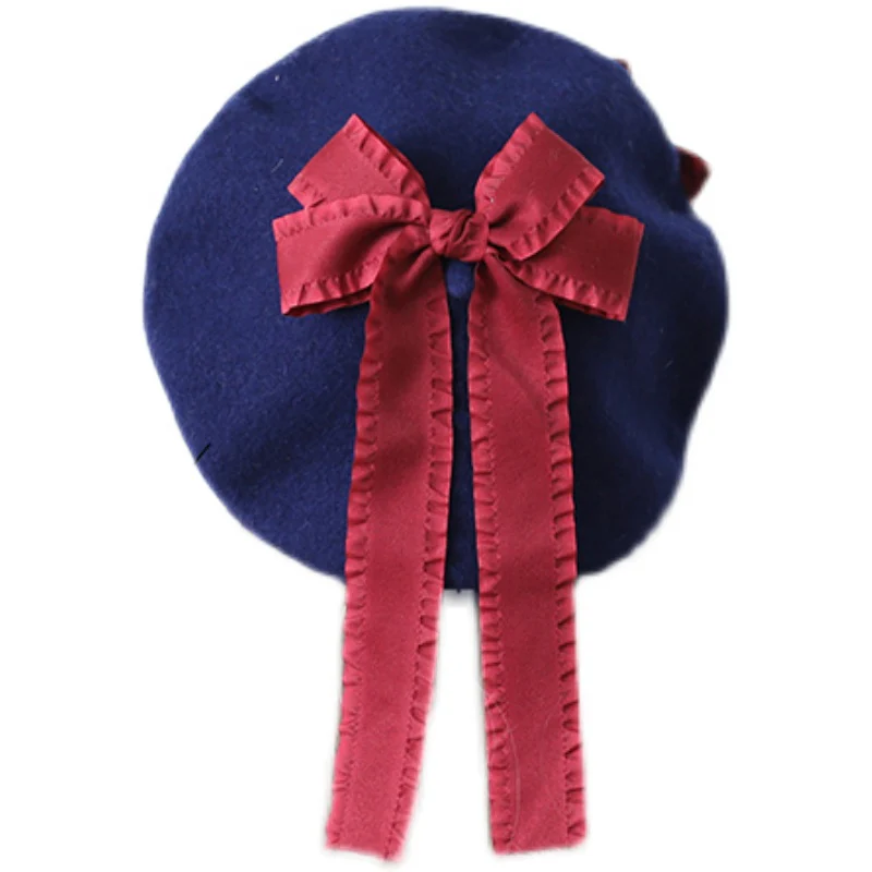 Xiaogui - Sweet Bow Multicolors Lolita Wool Beret - Image 8