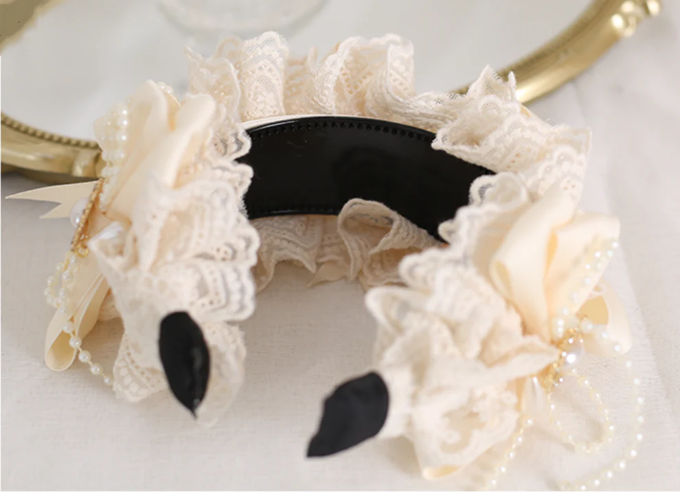 Xiaogui - Sweet Lolita Ivory Lace bow Hair Accessories - Image 20